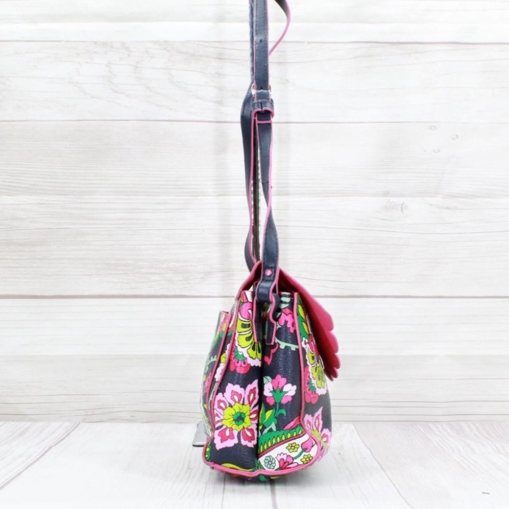 Vera Bradley Black Leather Petal Paisley Pattern Clutch Crossbody Shoulder Bag - Picture 3 of 9